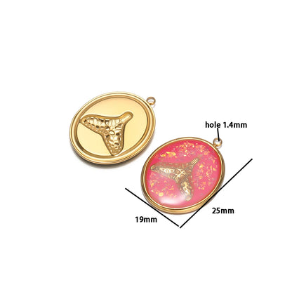 Fashion Stainless Steel 18k Gold Plated Enamel Fishtail Oval Charm Pendant for Diy Jewelry Making Wholesale Jewelry Supplies