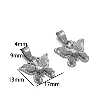 18k Gold Plated Stainless Steel Hollow Butterfly Wing Flower Zircon Charm Pendant for DIY Jewelry Making
