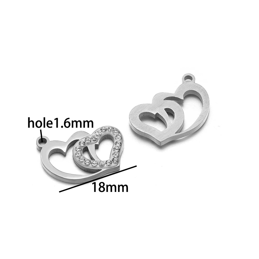 Handmade DIY Pendant 18k Gold Plated Stainless Steel Heart Star Zircon Charm Pendant for Women Jewelry Making Accessories