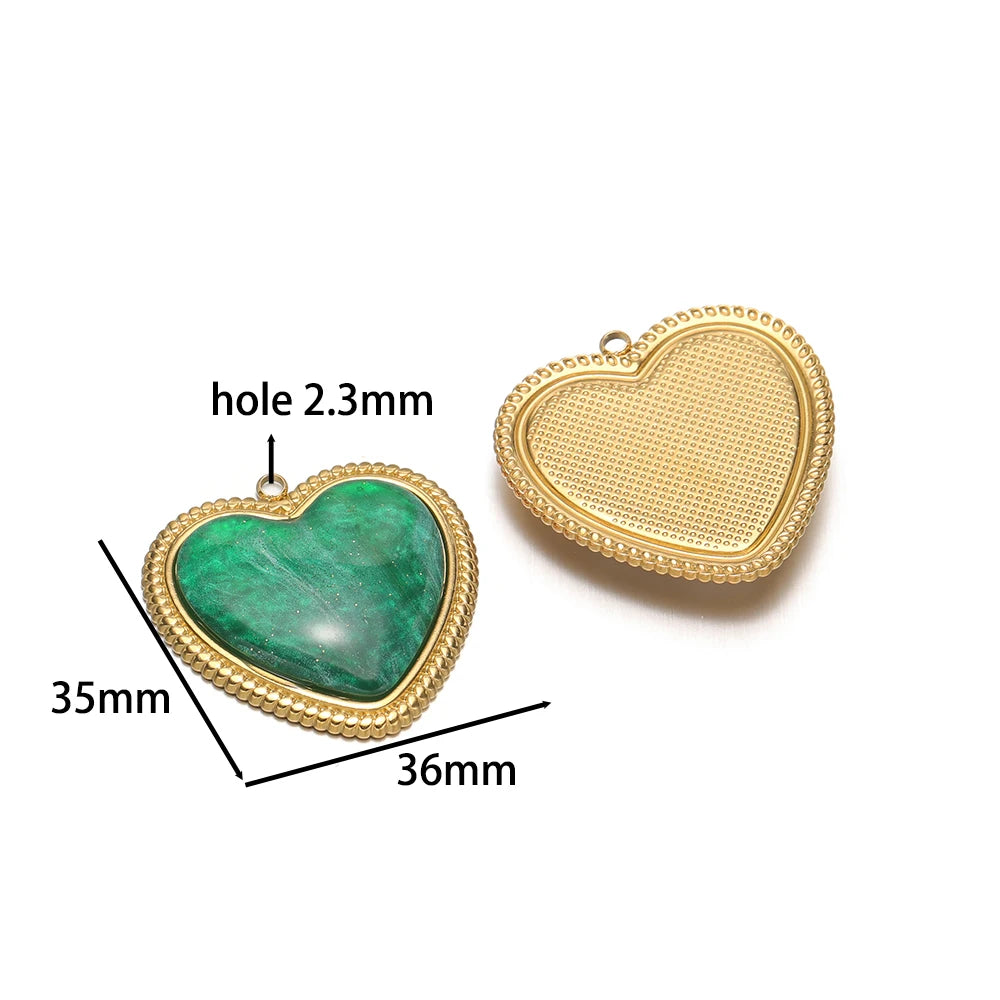 Trendy  Stainless Steel 18k Gold Plated Enamel Big Heart Charm Pendant for Diy Jewelry Making Wholesale