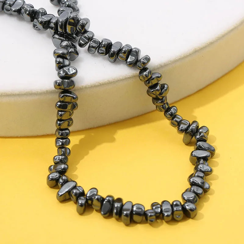 Wholesale Irregular Chips Plated Hematite Bead, Black Rainbow Beads Strand for DIY Jewelry Making 4-10mm, Length About15"