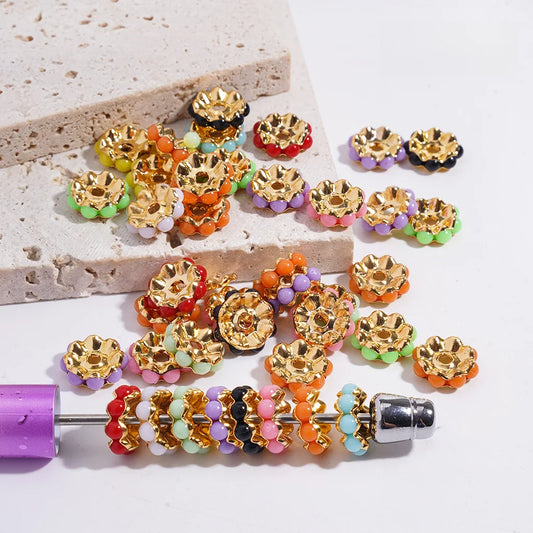 Bulk Gold Plated Wavy Shape Macaron Color Flower Bead Spacers 10MM for Handmade Jewelry Making