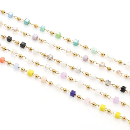 D169 Non Tarnish Stainless Steel Rosary Chain Colorful Stone Bead Chains for Jewelry Necklace Bracelets Findings