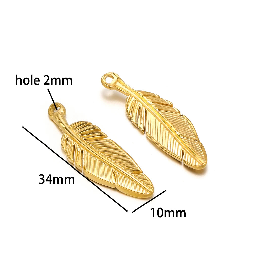 Vintage 18k Gold Plated Stainless Steel Rectangular Sun Feather Charm Pendant for Necklaces Jewelry Making