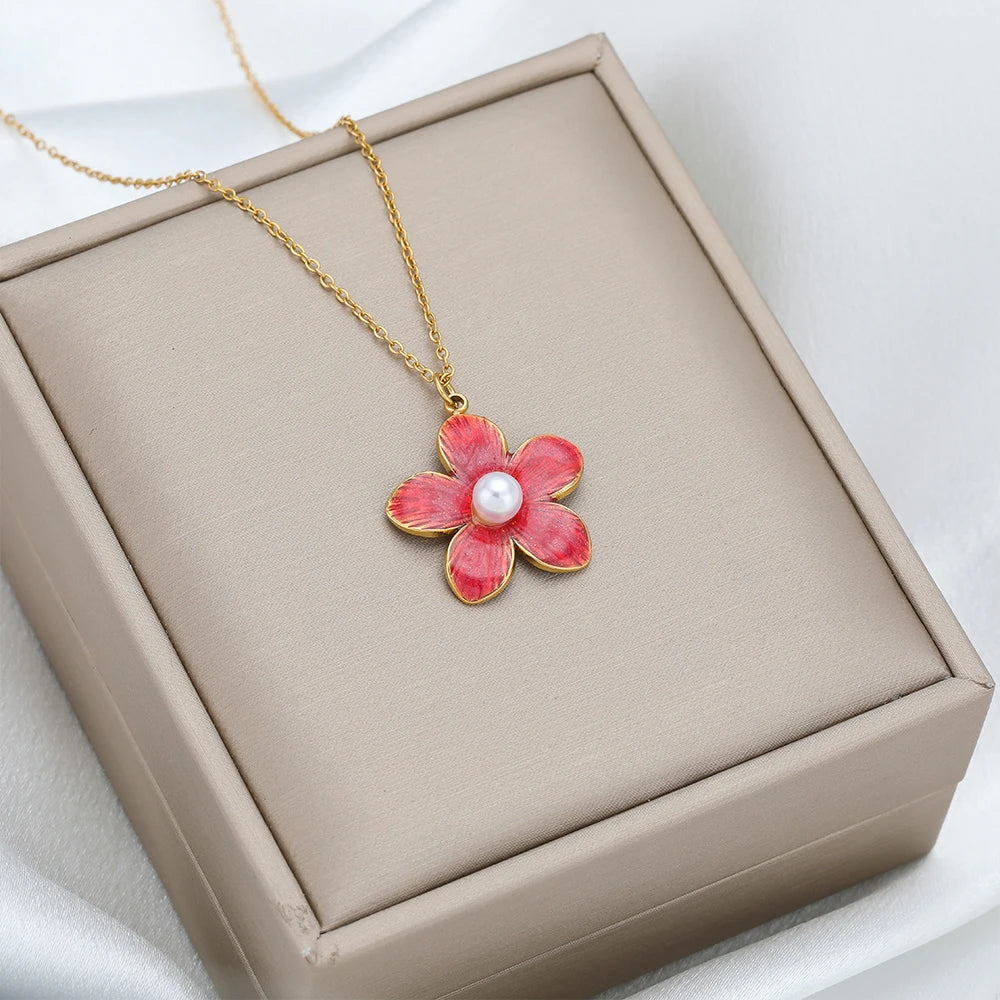 Wholesale DIY Jewelry Finding Stainless Steel 18k Gold Plated Multi Colore Flower Charm Pendants for  Jewelry Necklace Making
