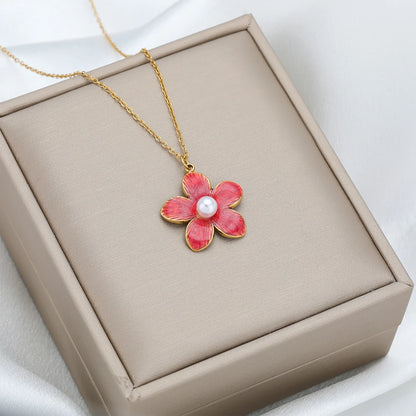 Wholesale DIY Jewelry Finding Stainless Steel 18k Gold Plated Multi Colore Flower Charm Pendants for  Jewelry Necklace Making