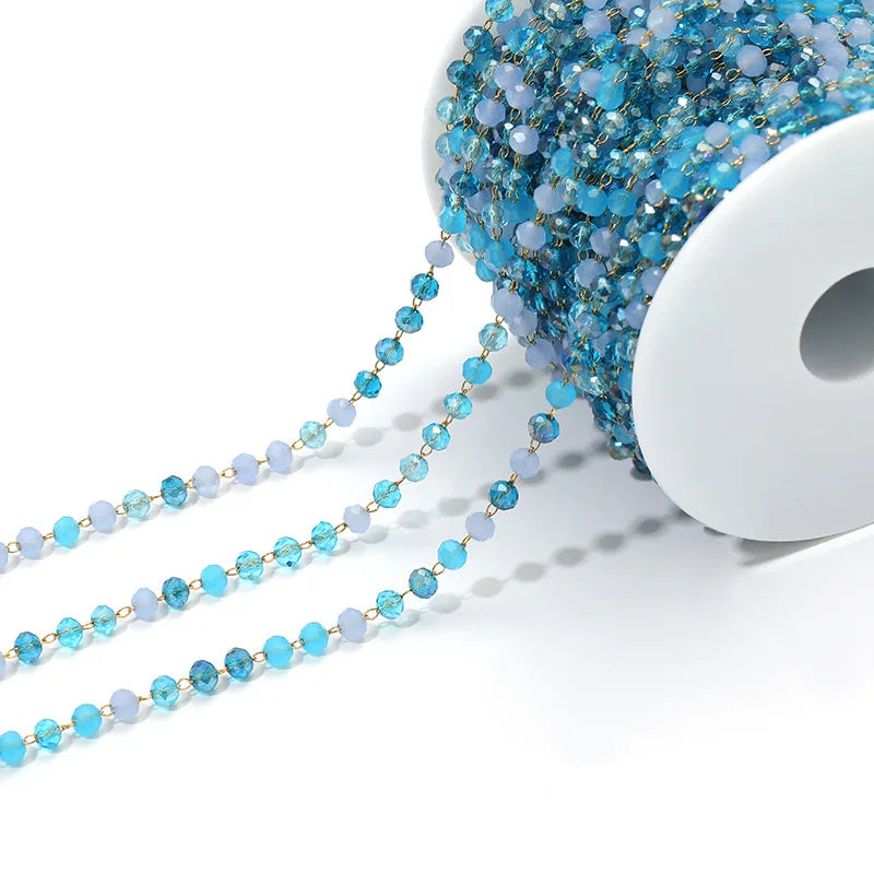 E747 3mm Bead Chain Stainless Steel Crystal Jewelry Chain Colorful Beaded Chain Diy Necklace Bracelet Jewelry Accessories
