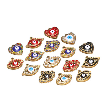 High Quality Stainless Steel 18k Gold Plated Zircon Enamel Eyes Charm Pendant for Jewelry Making Wholesale