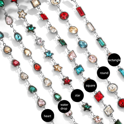 A2762 Fashion 18k Gold Stainless Steel Chain Star Heart Crystal Beads Beaded Rosary Chain for Necklace Bracelet Making