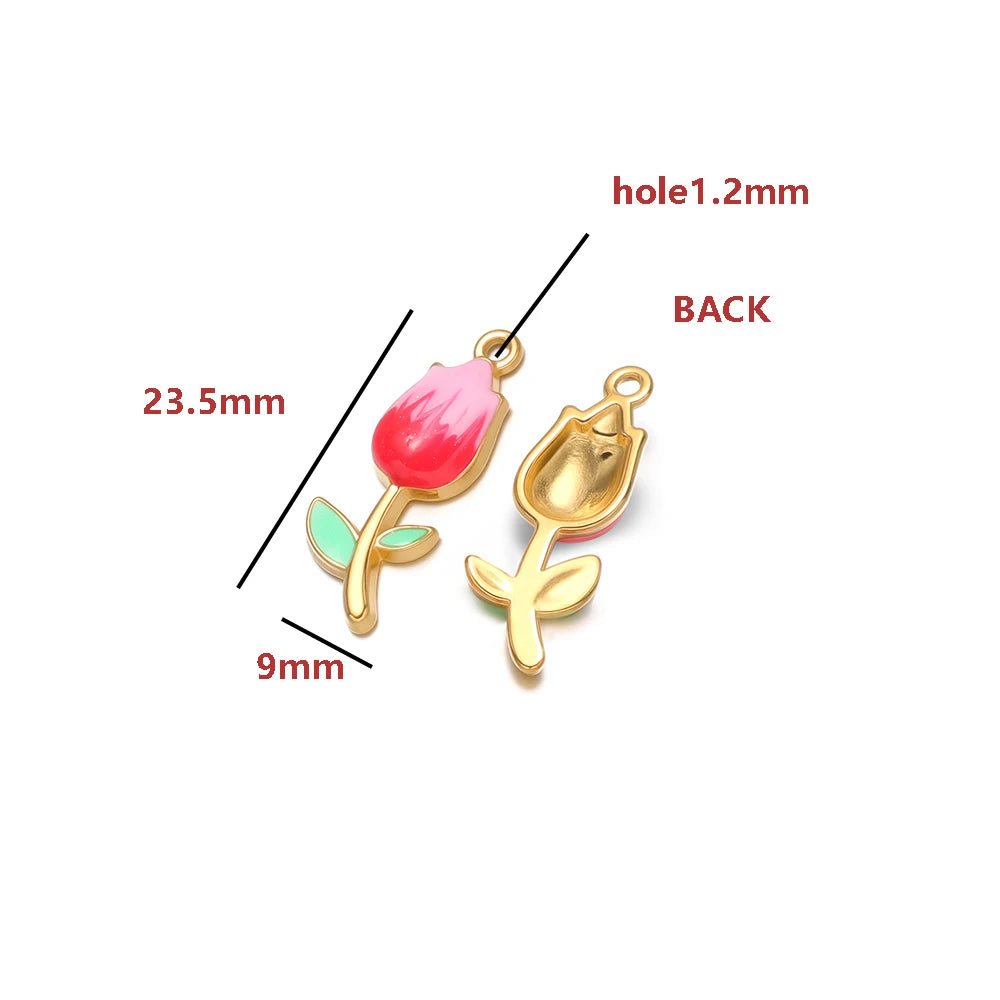 18K Gold Plated Tulip Charms Enamel Flower Bud Pendants Sweet Floral Jewelry Making Supplies for DIY Necklace Bracelet