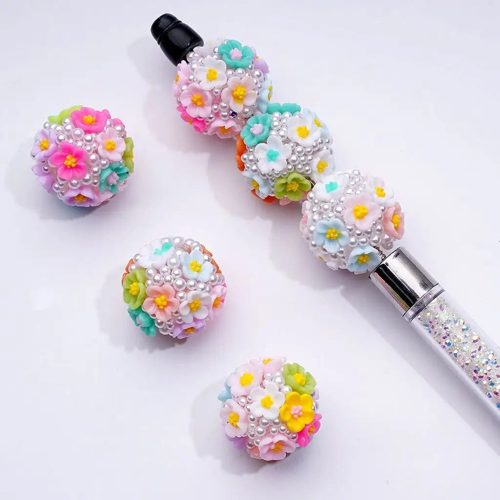 Mini Cute Round White Pearls & Mixed Colorful 20mm Acrylic & Plastic Beads for Pen Beads