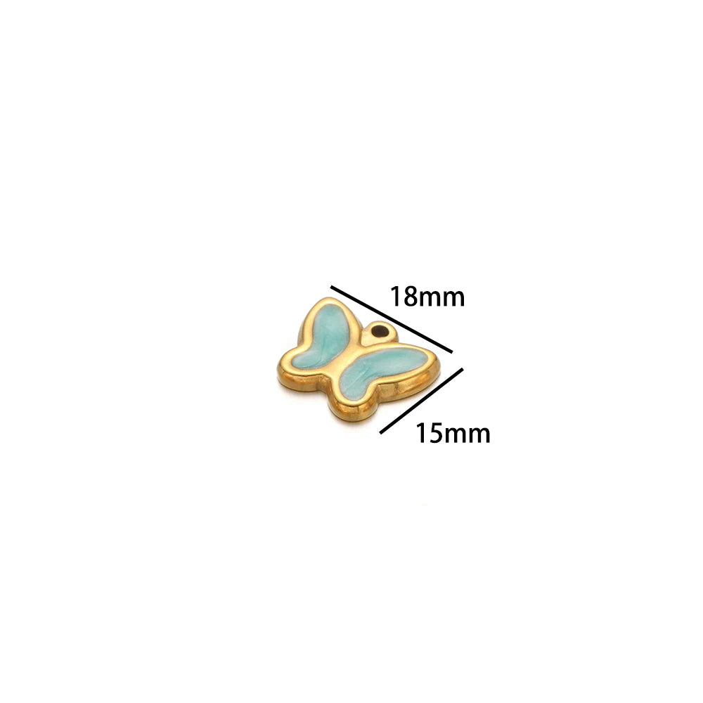 Minimalist 304 Stainless Steel 18k Gold Plated Colorful Enamel Butterfly Charm Pendant for Necklace Making