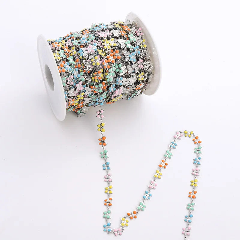 B4255 Stainless Steel Roller Chain Colorful Enamel butterfly Charm Connector Chain Waterproof Chains Making