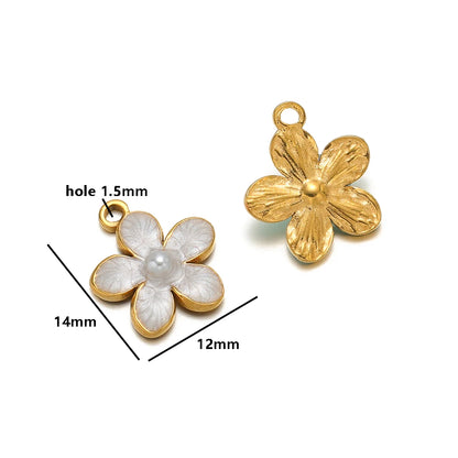 Enamel Flower Charms 18k Gold Plated Stainless Steel Double Hole Flower Pearl Charm Pendant for DIY Jewelry Making Accessories