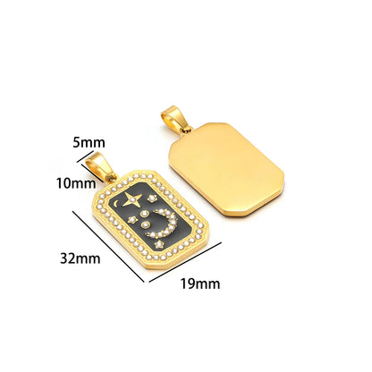 Unisex Stainless Steel Gold Plated Zircon Enamel Square Cross Charm Pendant for DIY Jewelry Making Wholesale