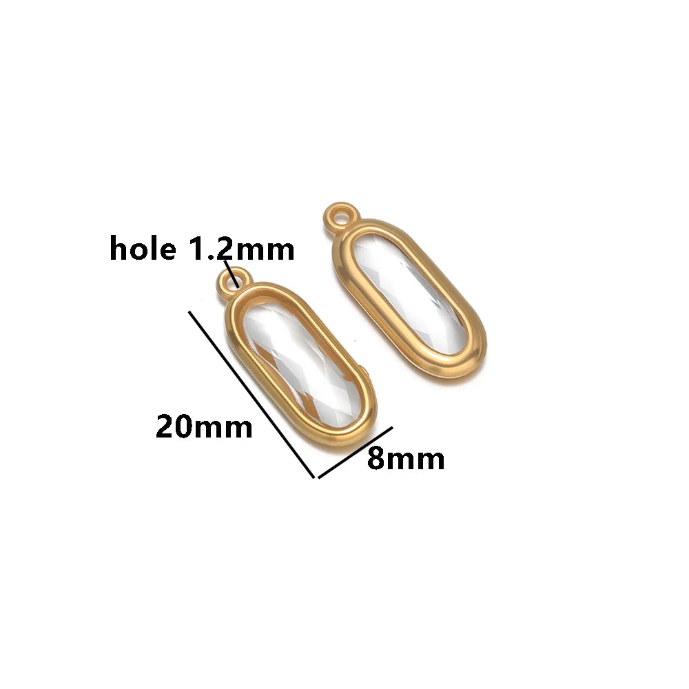 New Trend Fashion 18k Gold Plated Stainless Steel Two Hole Geometric Oval Zircon Charm Pendant for DIY Necklace Jewelry Making