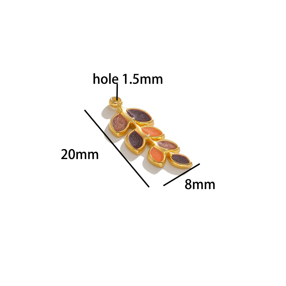 New Products 18k Gold Plated Stainless Steel Drip Oil Leaf Branch Charms Pendant for Women Jewelry Necklace Earrings Making