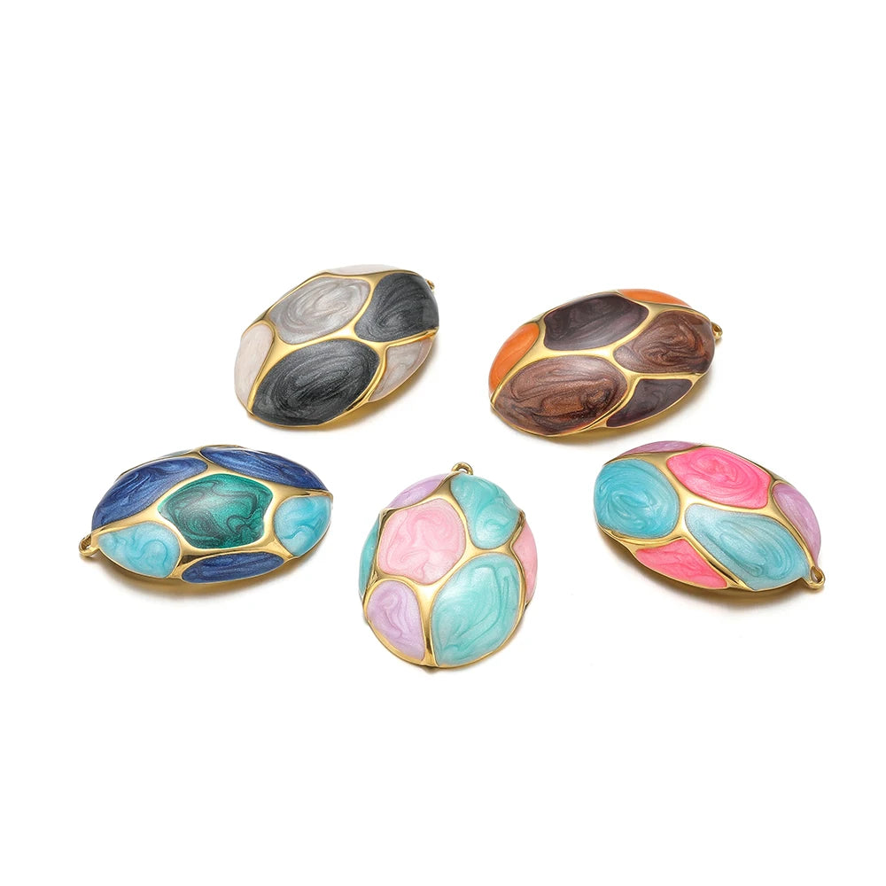 Newest 18k Gold Plated Stainless Steel Color Matching Hollow Oval Enamel Charms Pendant for Jewelry Necklace Earrings Making