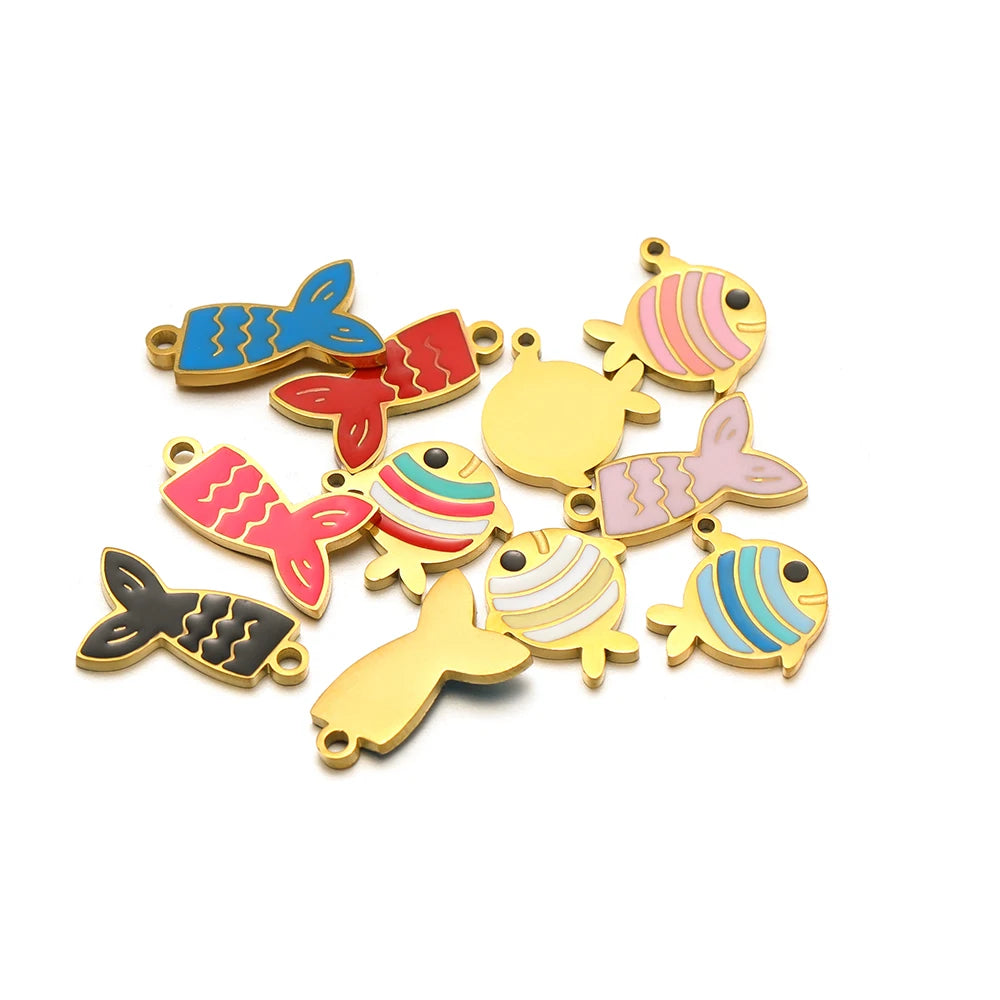 Fashion 18k Gold Plated Stainless Steel Enamel Fish Lobster Charm Pendant for DIY Jewelry Making Jewelry Findings