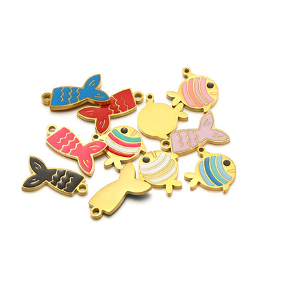 Fashion 18k Gold Plated Stainless Steel Enamel Fish Lobster Charm Pendant for DIY Jewelry Making Jewelry Findings