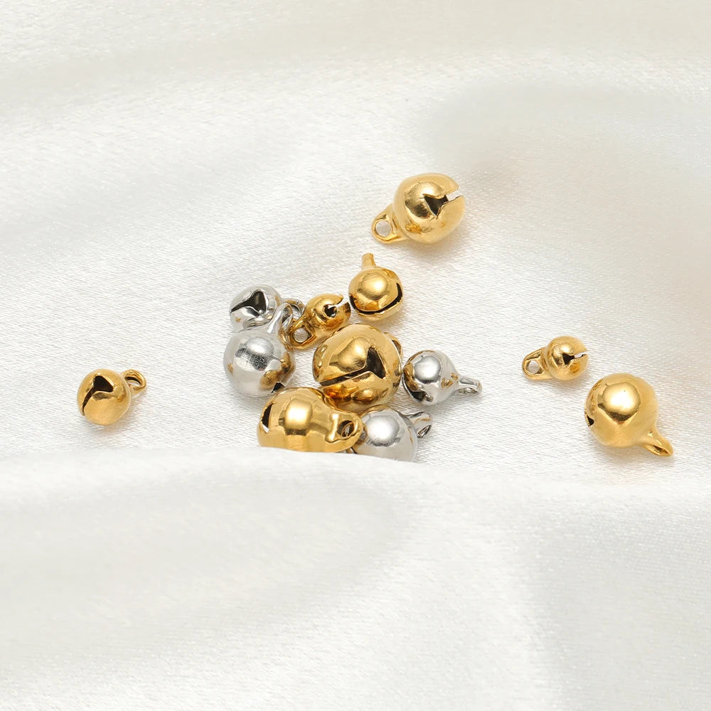 20pcs/bag Stainless Steel 18k Gold Plated 5mm 6mm 8mm 10mm Small Bell Charm Pendant for Diy Jewelry Necklace Earring Making Bulk