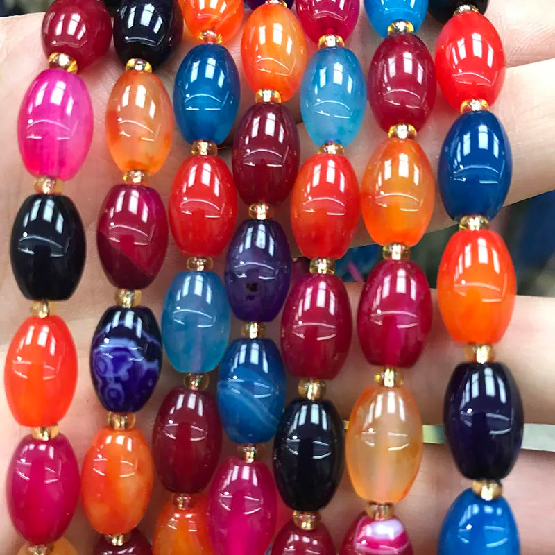 New Natural 8x12mm Rice Dyed Rainbow Colorful Agate Loose Bead, Mutil-color Agate Tourmaline for DIY Women Jewelry Making