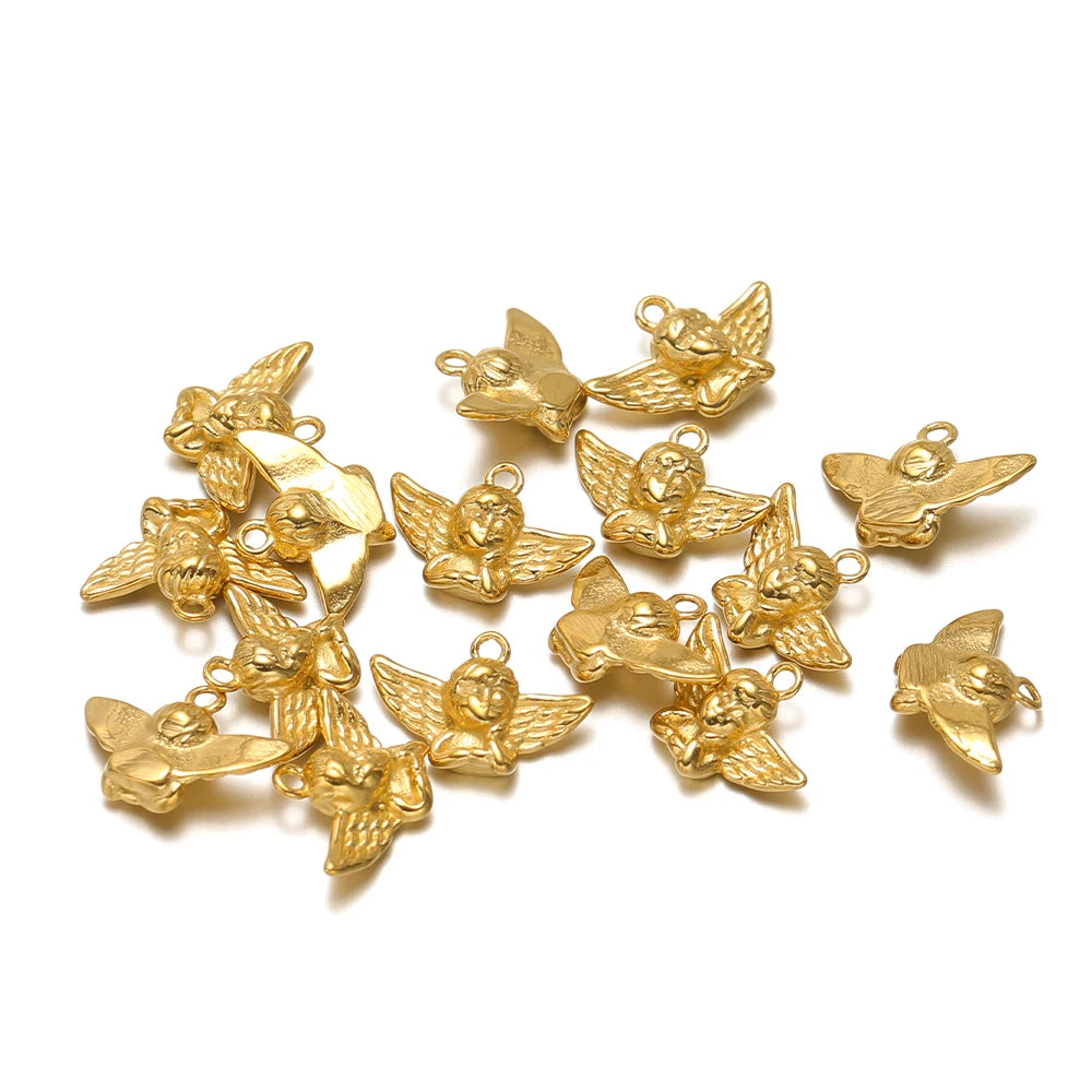 Non Tarnish Guardian Cherub Cupid Pendant 18k Gold Plated Stainless Steel Angel Charm Pendant for DIY Necklace Jewelry Making