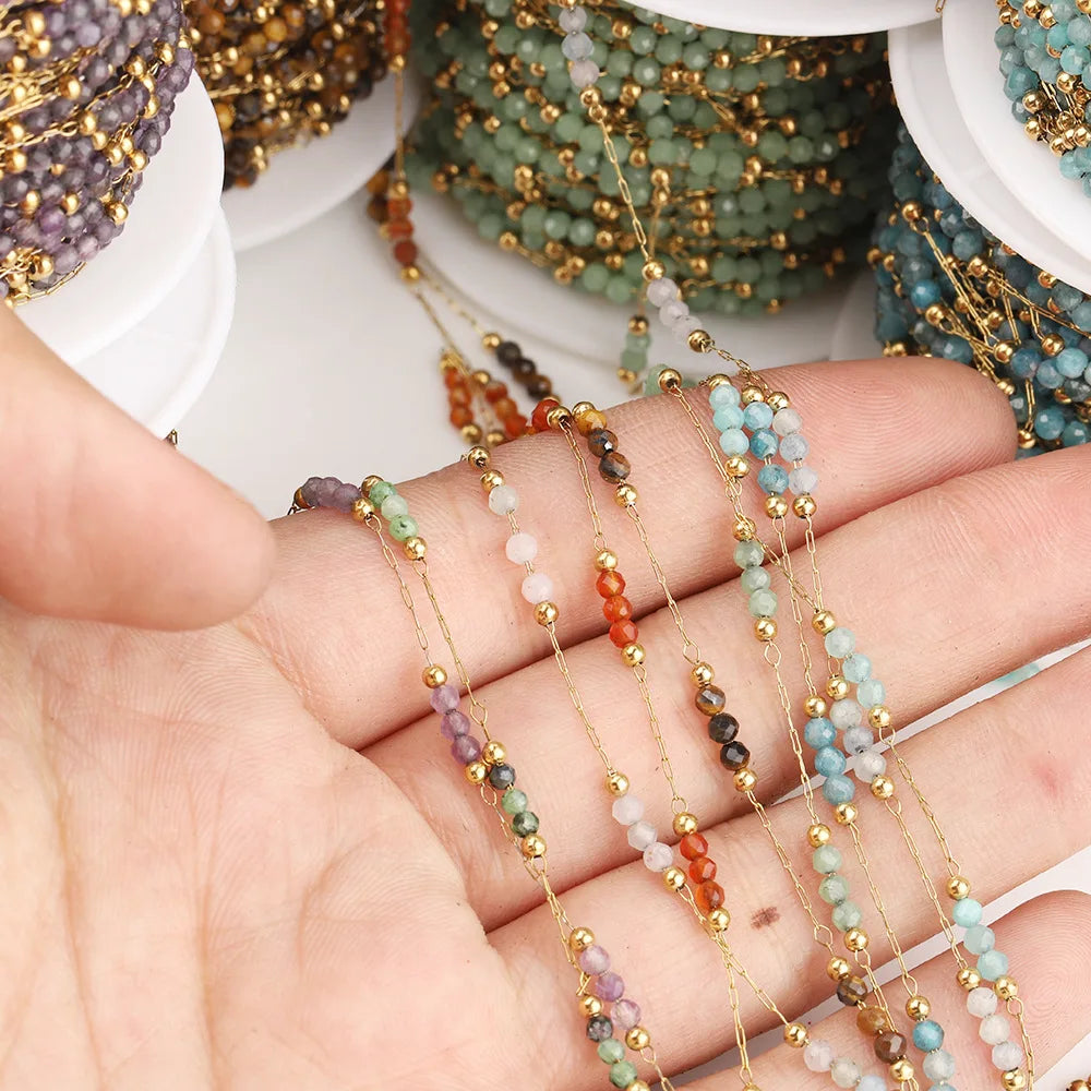 E250 Summer Beach Stainless Steel Jewelry Waterproof Crystal Beads Chains Colored Natural Stone Chains Diy