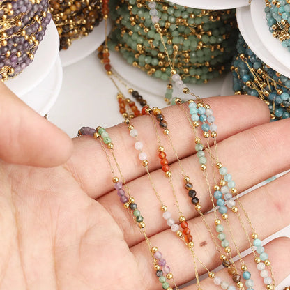 E250 Summer Beach Stainless Steel Jewelry Waterproof Crystal Beads Chains Colored Natural Stone Chains Diy