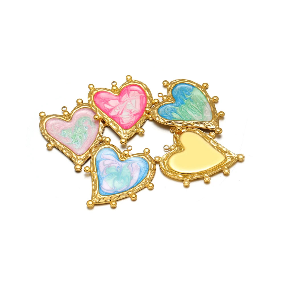 4pcs/bag Stainless Steel 18K Gold Plated Colorful Drop Oil Butterfly Heart Leaf Charm Pendant for Jewelry Necklace Making