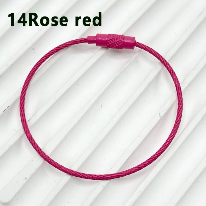 100pcs Solid Color Spray Painted Beadable Classic Gift Keychain Ring Rotatable Screw Wire Rope DIY Bag Jewelry Accessories