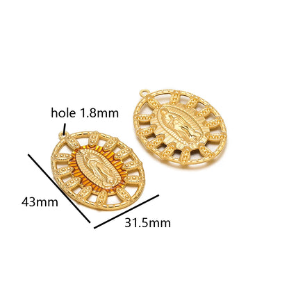 Trendy Religious Jewelry 18k Gold Plated Stainless Steel Hollow Enamel Oval Jesus Charm Pendant for DIY Necklace Jewelry Making