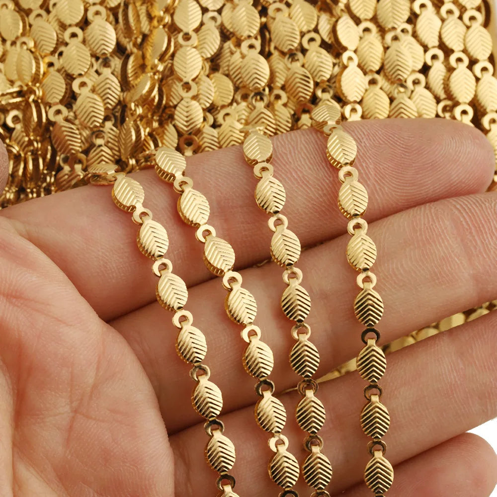 D799 Factory Wholesale Vaccum Stainless Steel Roll Chain Embossed Leaf Connectors Chain Accessory Handmade Jewelry Custom