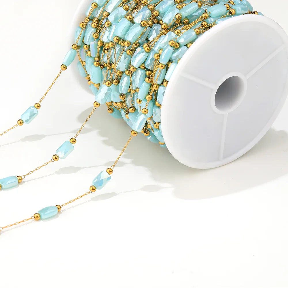 A2760 Hot Ins rainbow Beads Beaded Chain Gold Stainless Steel Crystal Pearl Beads Necklace Bracelet Making Chain Findings