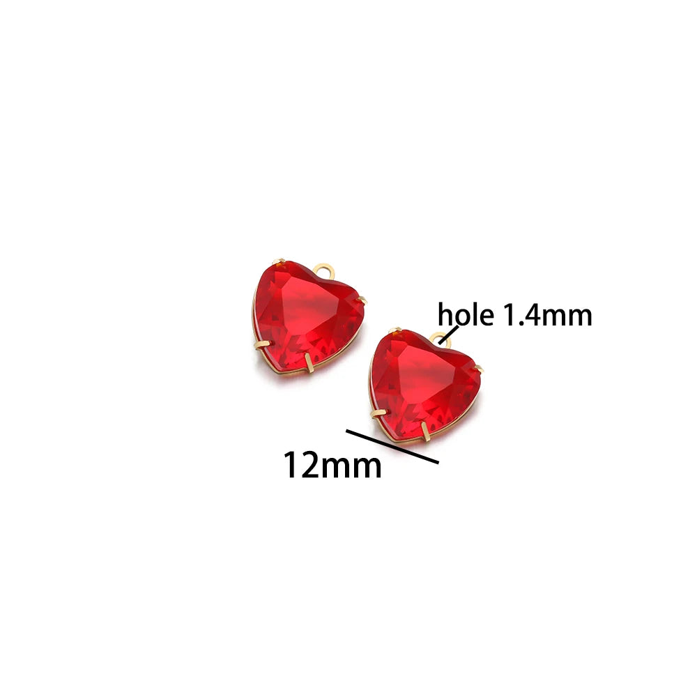 Love Charm 304 Stainless Steel 18k Gold Plated 12mm Heart Crystal Charm Pendant for Jewelry Necklace Making