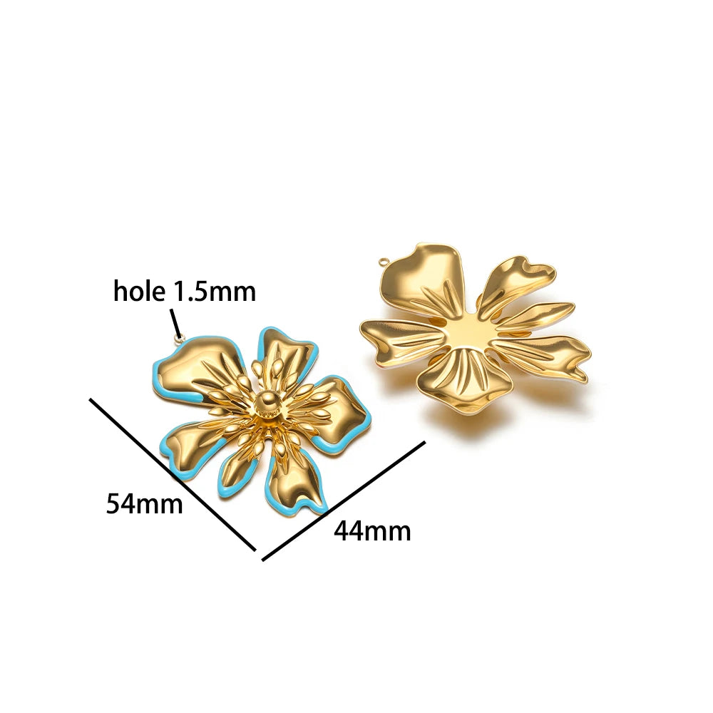 New Fashion Stainless Steel 18k Gold Plated Enamel Flower Conch Starfish Charm Pendant for Jewelry Necklace Making