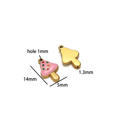 Colorful Fruits Pendant 18k Gold Plated Stainless Steel Strawberry Bananas Cherry Mushroom Charm Pendant for DIY Jewelry Making