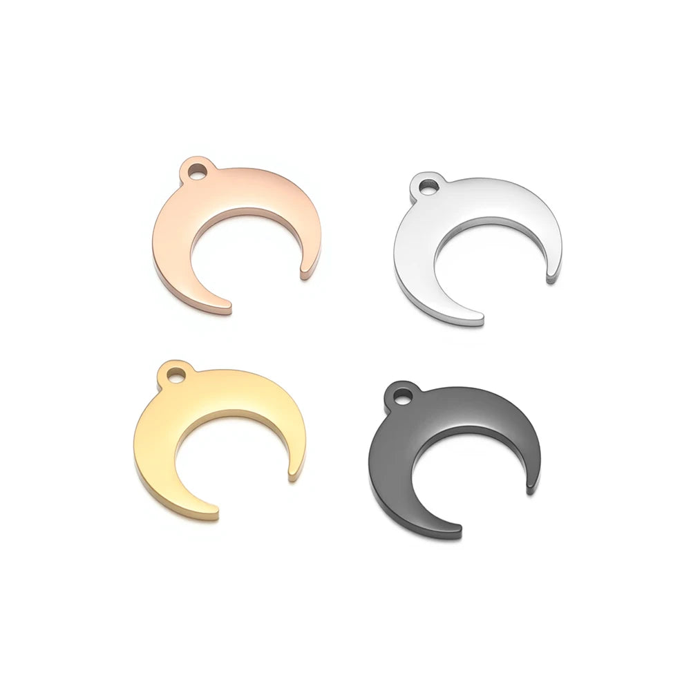 New Design 18k Gold Plated Stainless Steel Moon Charm Pendant for Necklace Jewelry Making Jewellery Accessories
