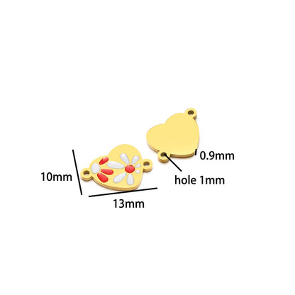 18k Gold Plated Stainless Steel Enamel Fanshaped Ladybird Heart Flower Charm Pendant for Jewelry Making Accessories