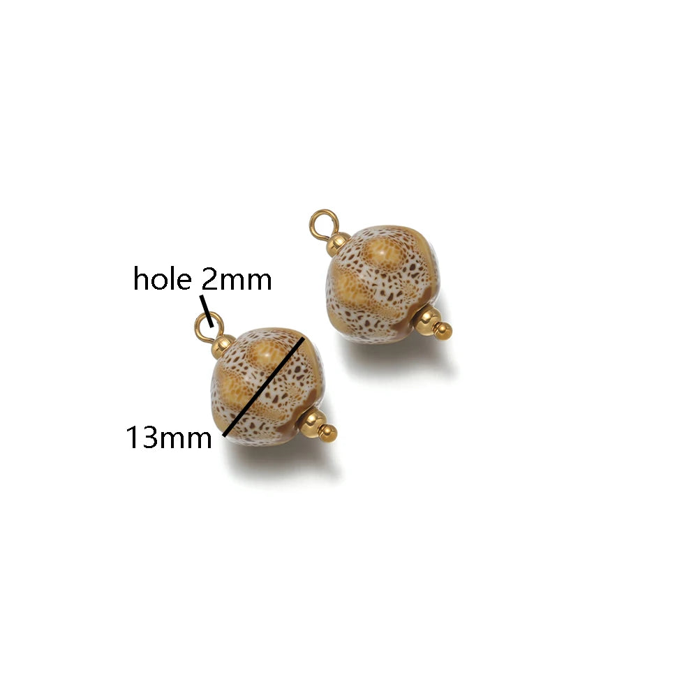 New Diy Necklace Pendant 18k Gold Plated Stainless Steel Ceramic Round Heart Star Oval Pendant for Handmade Jewelry Making