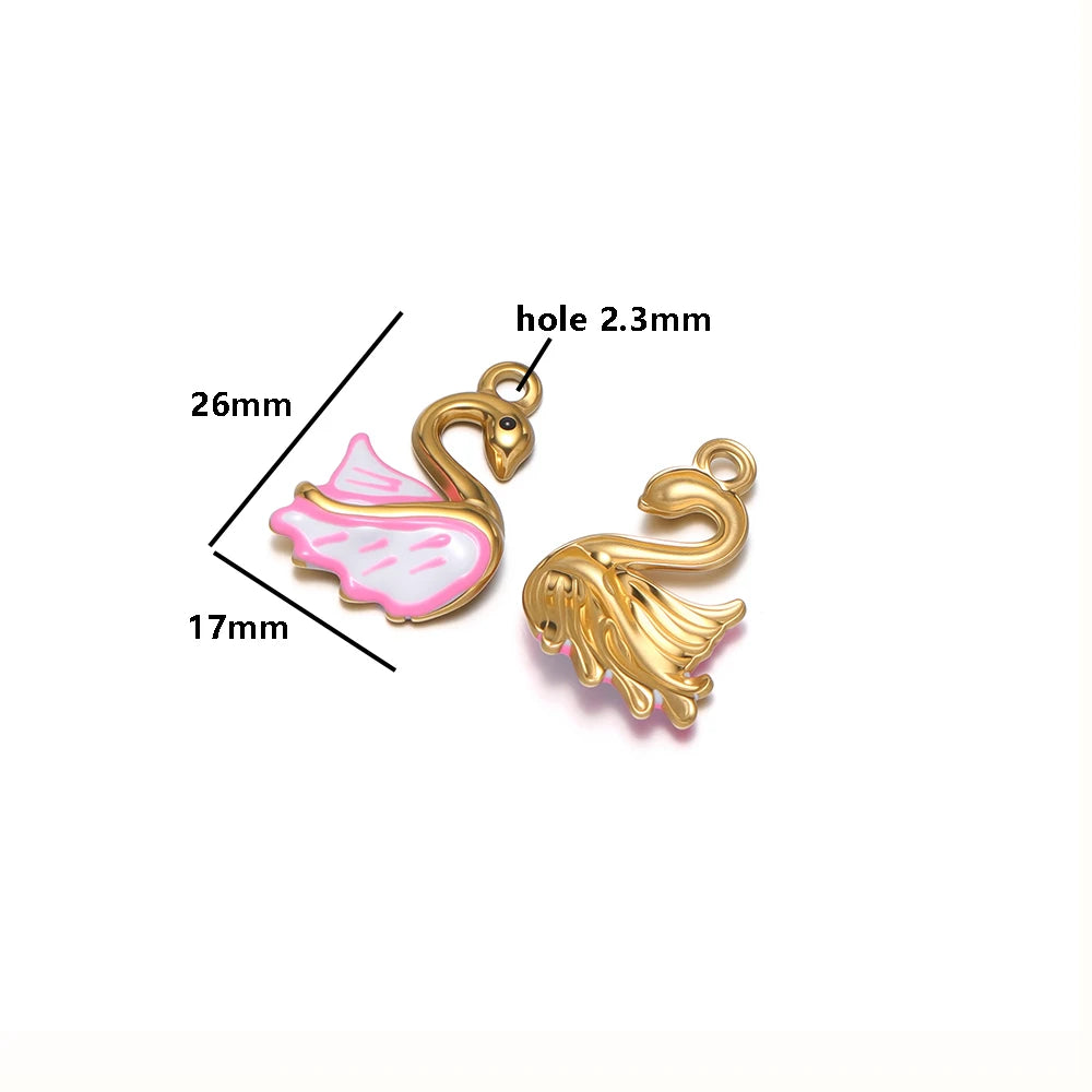Wholesale Stainless Steel18k Gold Plated Enamel Swan Charms Pendant for DIY Jewelry Necklace Earring Making