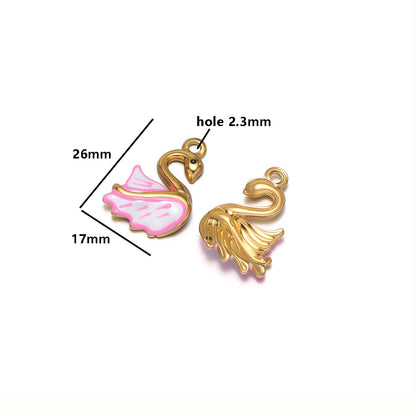 Wholesale Stainless Steel18k Gold Plated Enamel Swan Charms Pendant for DIY Jewelry Necklace Earring Making