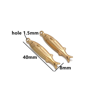 Vintage 18k Gold Plated Stainless Steel Fish Charm Pendant for DIY Handmade Necklace Earrings Jewelry Making