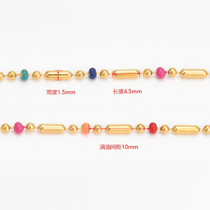 B4115 1.5mm Permanent Stainless Steel Chain Enamel Figaro Chain Colorful Beads Chain Jewelry Diy