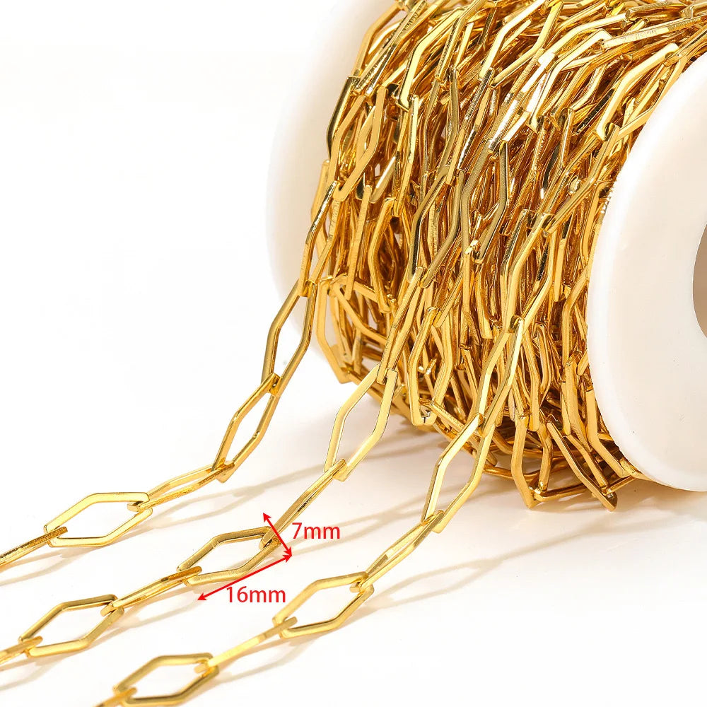 E793 Bulk Permanent Jewelry Chains Waterproof Stainless Steel Gold Beaded Paper Clip Chains