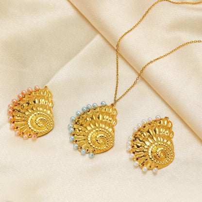 New Arrival 18k Gold Plated Stainless Steel Pearl Conch Seashell Charm Pendant for Diy Necklace Jewelry Making Accessories