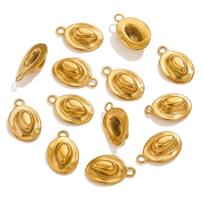 Fashion Hot Selling Stainless Steel 18K Gold Plated Cowboy Hat Charm Pendant for DIY Necklace Jewelry Making  Accessories