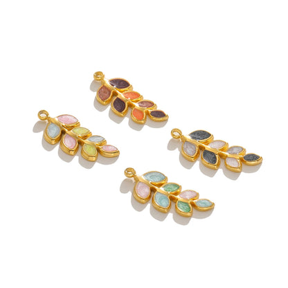 New Products 18k Gold Plated Stainless Steel Drip Oil Leaf Branch Charms Pendant for Women Jewelry Necklace Earrings Making
