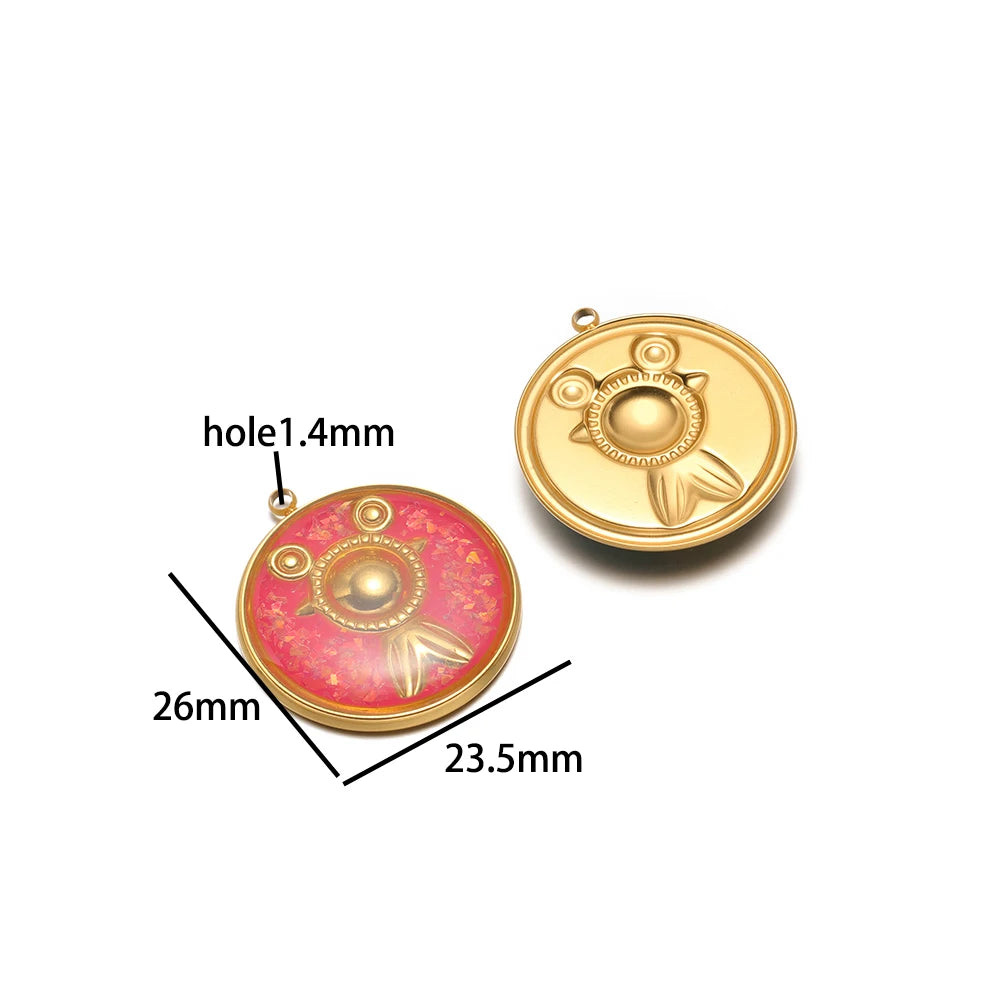 French Retro Stainless Steel 18k Gold Plated One Side Enamel Owl Starfish Conch Charm Pendant for DIY Jewelry Necklace Making