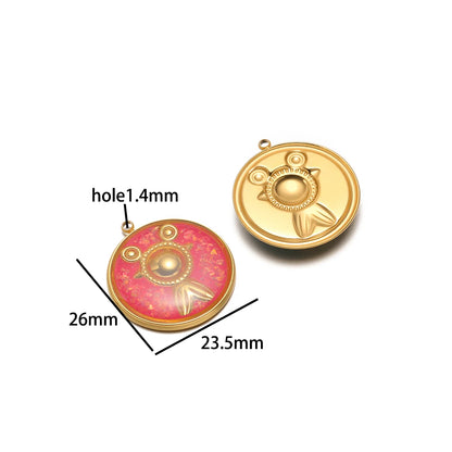 French Retro Stainless Steel 18k Gold Plated One Side Enamel Owl Starfish Conch Charm Pendant for DIY Jewelry Necklace Making